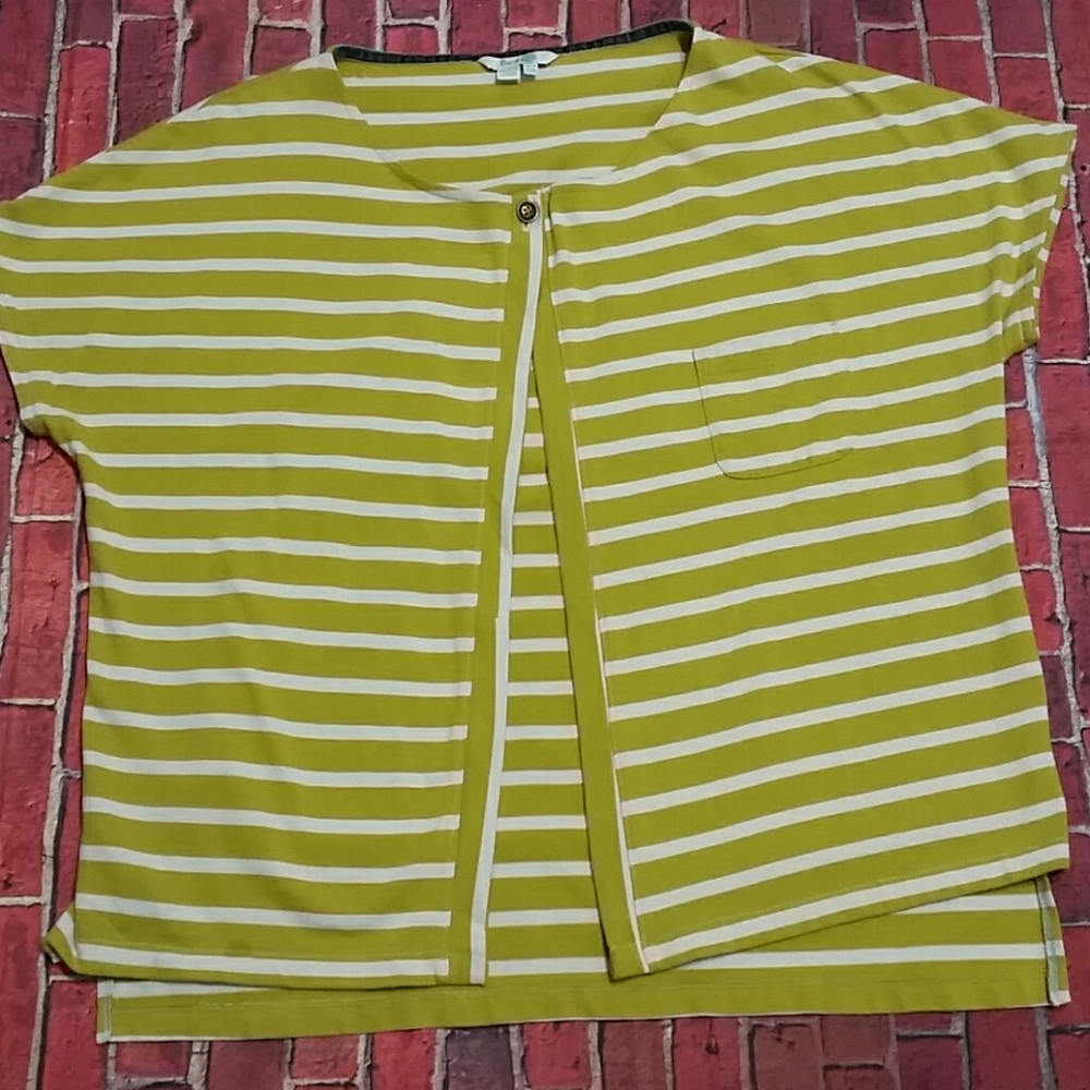 BODEN Yellow-green White Striped Cardigan Size 14